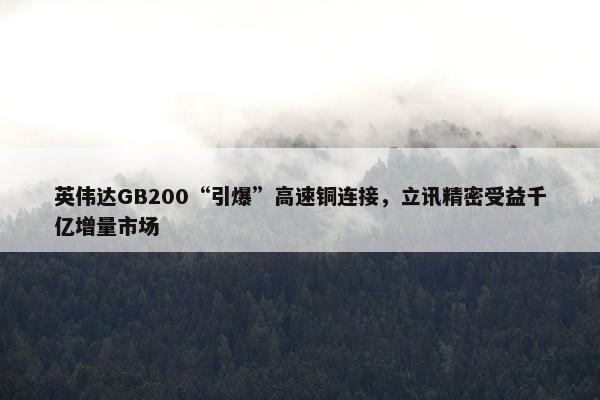 英伟达GB200“引爆”高速铜连接，立讯精密受益千亿增量市场