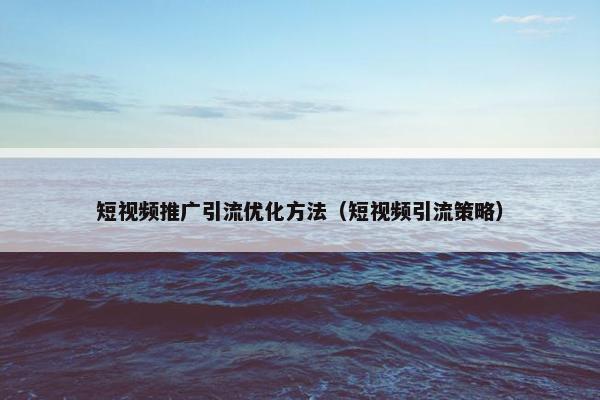 短视频推广引流优化方法（短视频引流策略）